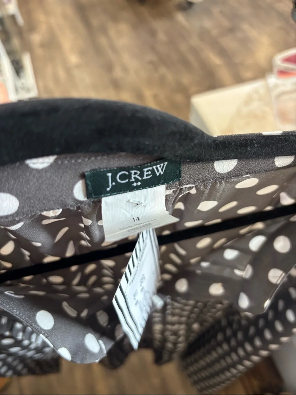 J. Crew gray Blouse with White Polka Dots